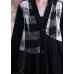 Elegant black print Coats plus size fall v neck patchwork coat