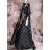 Elegant plus size long fall coat black striped Notched large hem wool overcoat