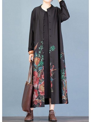 Elegant casual coat fall women coats black prints trench coats