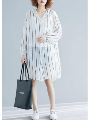 French black striped chiffon box top hooded daily summer shirts