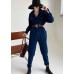 Handmade Blue Peter Pan Collar denim Jumpsuit Spring